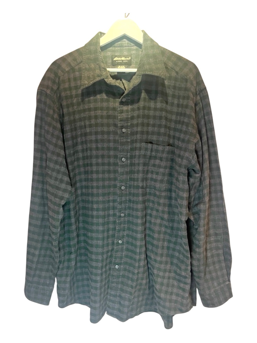 Eddie Bauer Men’s Gray Green Plaid Flannel Shirt Size XL Tall